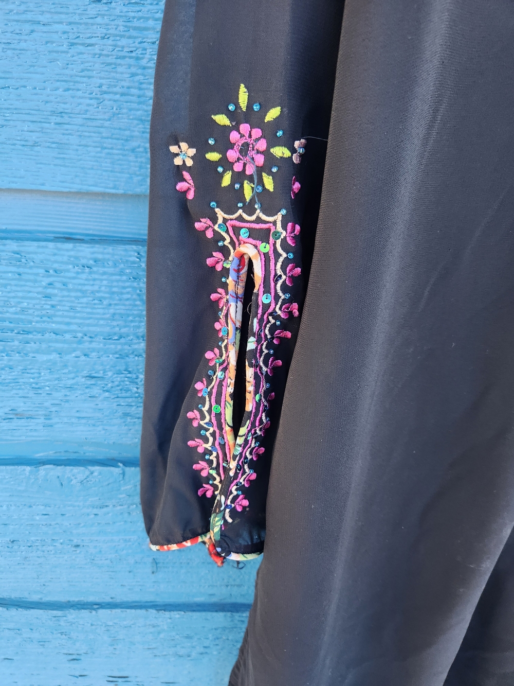Black Embroidered Tunic Dress with Pink Floral Accents - Picture 8 of 8